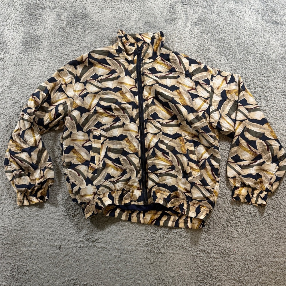 Bogari Silk Bomber Jacket Mens Medium Multicolor Hat Print Full Zip Windbreaker